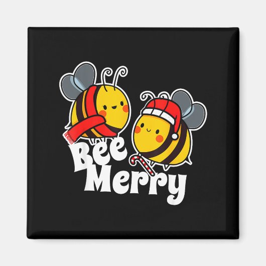 Aimant Bee Merry _ Cute Honey Bees Santa Claus _ Christma (Devant)