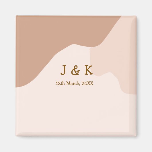 Aimant Beige boho curvy orange wedding name date (Devant)