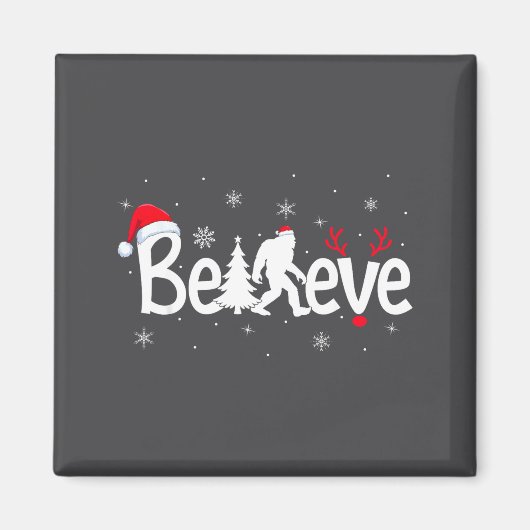 Aimant Believe Bigfoot Sasquatch Reindeer Santa Hat Merry (Devant)