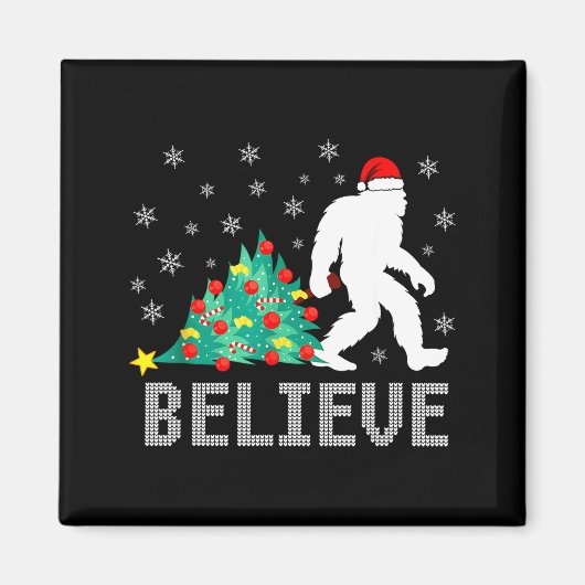 Aimant Believe Bigfoot Sasquatch Santa Reindeer Christmas (Devant)