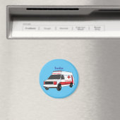 Aimant Belle ambulance rouge caricature van (In Situ (Lave-vaisselle))