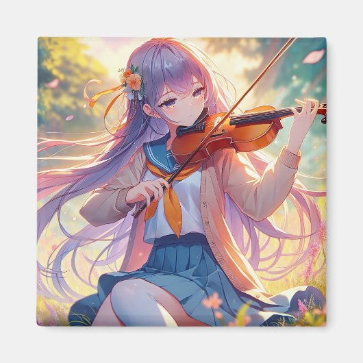 Aimant Belle Anime Girl Jouant du Violon (Devant)