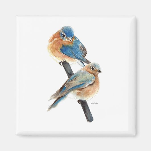 Aimant Belle Aquarelle Bluebird Couple Art (Devant)