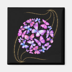 Aimant Belle Aquarelle Papillons avec Boule d'Or