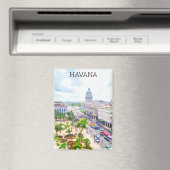 Aimant Belle aquarelle rétro Havana Cuba (In Situ (Lave-vaisselle))