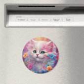 Aimant Belle Chat Blanc Fluffy (In Situ (Lave-vaisselle))