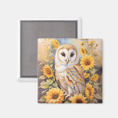 Aimant Belle Chouette Et Fleurs De Soleil (Recto/Verso)