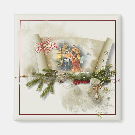 Aimant Belle collage de nativité vacances personnalisées (Devant)