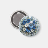 Aimant Belle composition florale bleue et blanche (Recto/Verso)