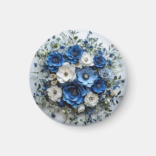 Aimant Belle composition florale bleue et blanche (Devant)