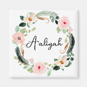 Aimant Belle couronne fleurie Nom Monogramme (Devant)