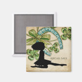 Aimant Belle danseuse irlandaise, Shamrock et fer à cheva (Recto/Verso)