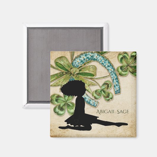 Aimant Belle danseuse irlandaise, Shamrock et fer à cheva (Recto/Verso)