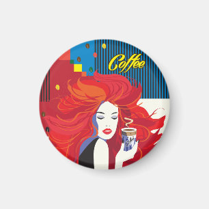 Aimant "Belle Femme de mode avec Café Cup" Pop Art