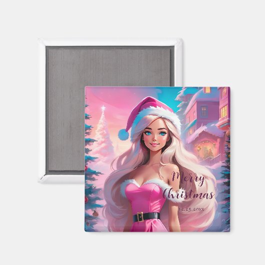 Aimant Belle fille de Noël rose 01 (Recto/Verso)