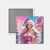 Aimant Belle fille de Noël rose 01 (Recto/Verso)