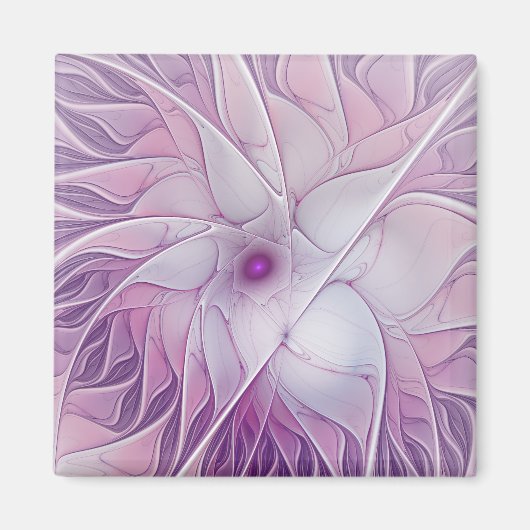 Aimant Belle fleur rose moderne art fractal abstrait (Devant)