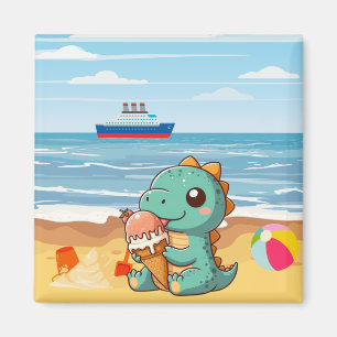 Aimant Belle glace manger dino à la plage
