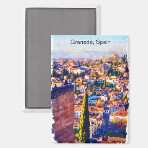 Aimant Belle Granada Espagne Aquarelle Vue