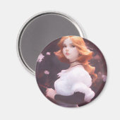 Aimant Belle Jeune Fille Parmi Les Fleurs Roses Portrait (Recto/Verso)