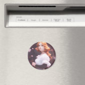 Aimant Belle Jeune Fille Parmi Les Fleurs Roses Portrait (In Situ (Lave-vaisselle))