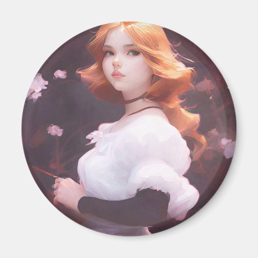 Aimant Belle Jeune Fille Parmi Les Fleurs Roses Portrait (Devant)