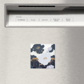 Aimant Belle Marine Bleu et Gold Floral Design (In Situ (Lave-vaisselle))