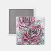 Aimant Belle peinture à l'aquarelle rouge Rose (Recto/Verso)