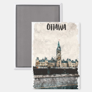 Aimant Belle peinture Ottawa Canada Aquarelle de voyage
