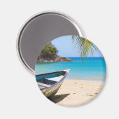 Aimant Belle plage tropicale avec bateau à rames (Recto/Verso)