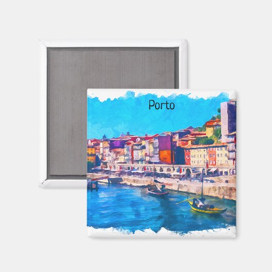 Aimant Belle Porto Portugal Panorama Vue Aquarelle (Recto/Verso)