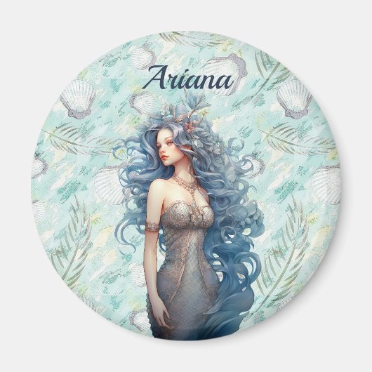 Aimant Belle Sirène aux Cheveux Bleus (Devant)