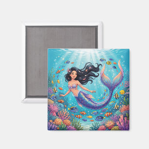 Aimant Belle sirène de dessin animé sous la mer 