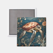 Aimant Belle tortue marine natation sous-marine (Recto/Verso)