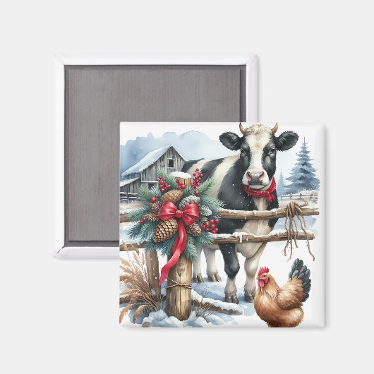 Aimant Belle vache de vacances avec coq Noël (Recto/Verso)