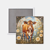 Aimant Belle vache Jersey dans le champ de marguerite Vin (Recto/Verso)