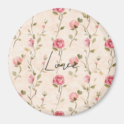 Aimant Belles Roses Crème Roses Fleuris Amour (Devant)