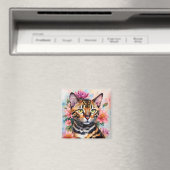 Aimant Bengale Chat Aquarelle Art Floral (In Situ (Lave-vaisselle))