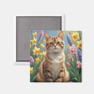 Aimant Bengale Fleurs de printemps de chats peinture