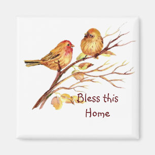 Aimant Bénissez cette maison avec de mignons oiseaux de B