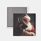 Aimant Berger Allemand Avec Noël Festif Du Père Noël (Recto/Verso)