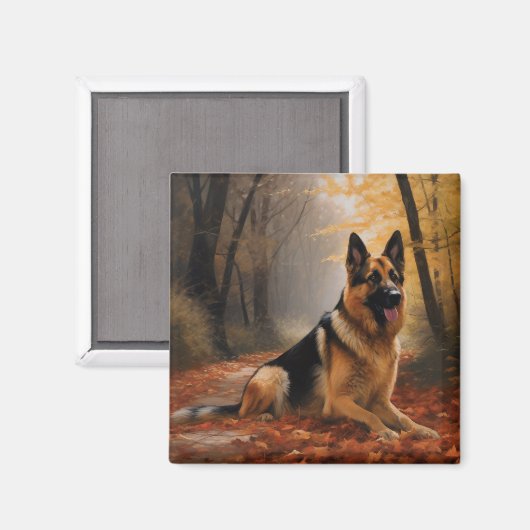 Aimant Berger allemand en automne Feuilles automne Inspir (Recto/Verso)