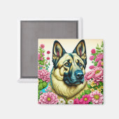 Aimant berger allemand et fleurs lunaires (Recto/Verso)