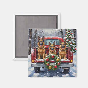 Aimant Berger Allemand Noël Camion Rouge Fêtes