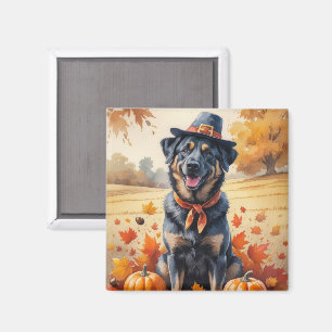 Aimant Berger belge Malinois dans les feuilles d'automne 