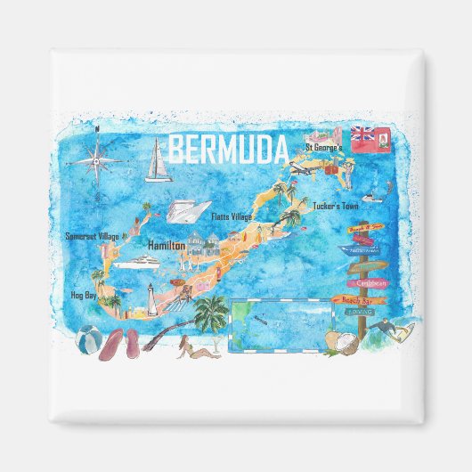 Aimant Bermuda Island Travel Poster Favorite Tourist Map_ (Devant)