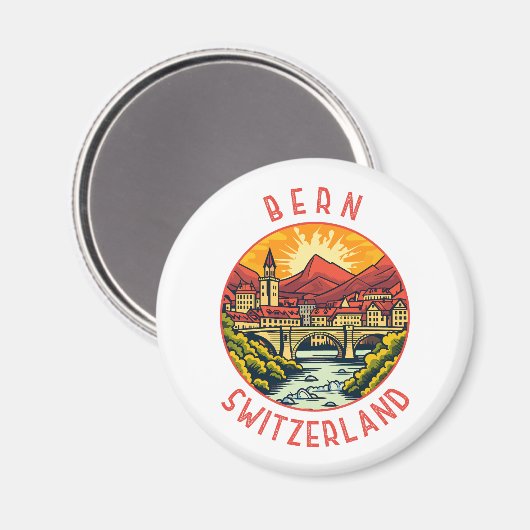 Aimant Bern Suisse Retro Cercle en détresse (Recto/Verso)