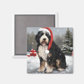 Aimant Bernedoodle Chien dans Noël de neige (Recto/Verso)