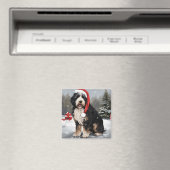 Aimant Bernedoodle Chien dans Noël de neige (In Situ (Lave-vaisselle))