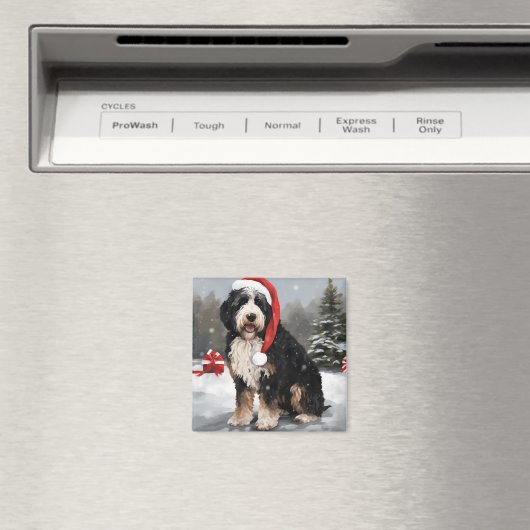 Aimant Bernedoodle Chien dans Noël de neige (In Situ (Lave-vaisselle))